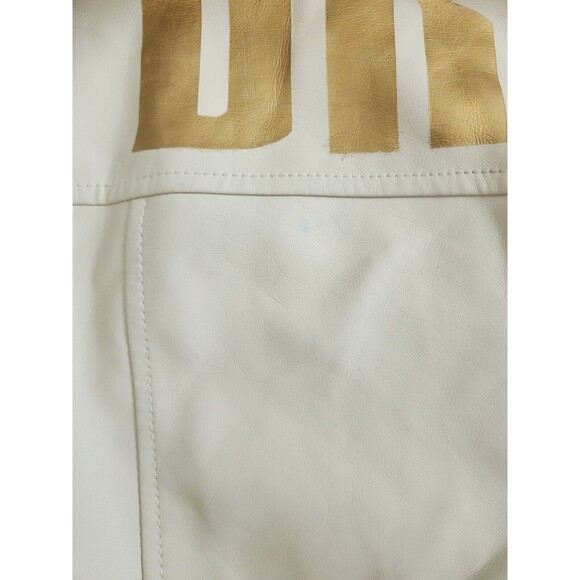 NWT NYC Washable Faux Leather Graphic Moto Jacket Drive Guitar Ivory Studded Med - Picture 9 of 9